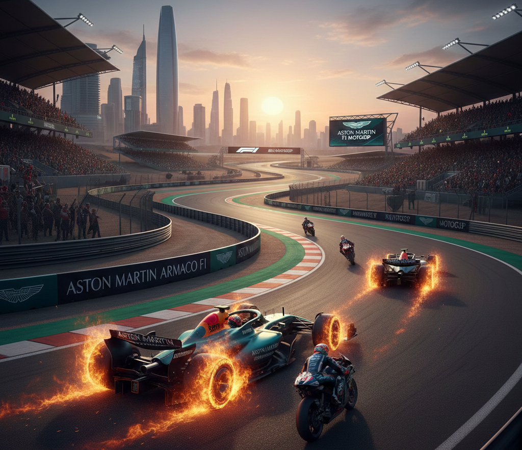 The aston martin f1 Aramco race on moto gp track 